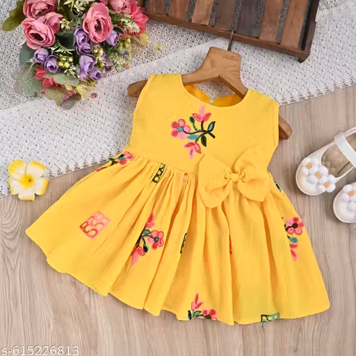 Kids Girls Yellow Knee Length Frock & Midi Dress – Stylish Casual Party Wear Dress for Girls