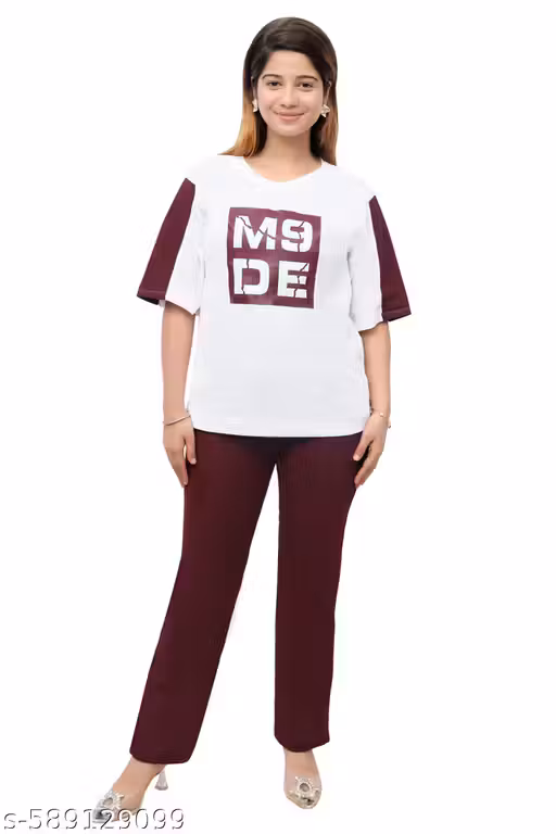 LUVTEX Women's Top & Pajama Set white&wine