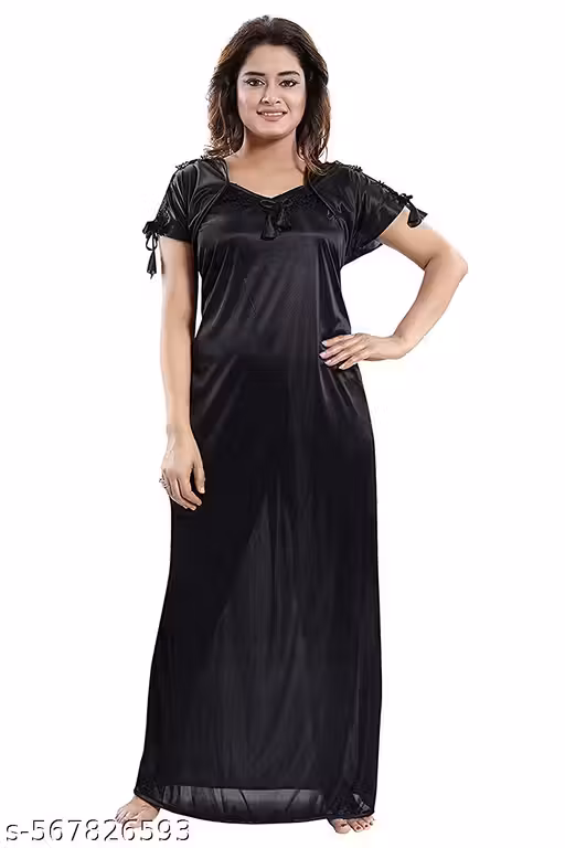 LUVTEX Premium 28Gaz Solid Satin Nighty Black