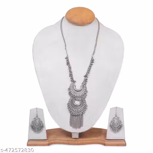 Fashion Oxidised Silver Metal Handicrafted Choker Set| Chokar Necklace Rajasthani Antique Tribal Statement chokers for Women Thread and oxidised Jewelry (Thread Collar Necklace)