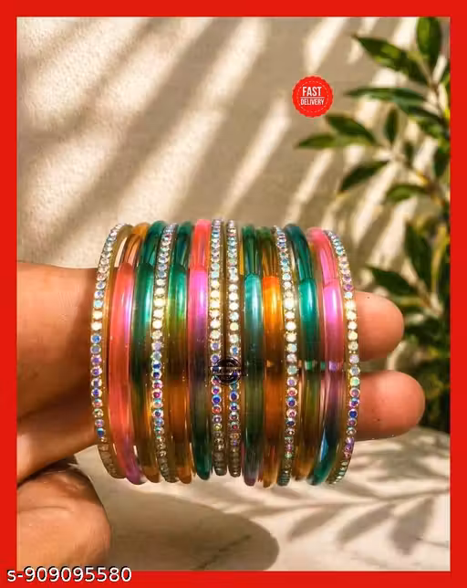 Stylish Transparent Jelly Bangles Wishlist Share Set for Women & Girls | Glass Look Plastic Bangles (8 Pcs) with Golden Bangles (6 Pcs) Trendy Lightweight Fashion Jewellery