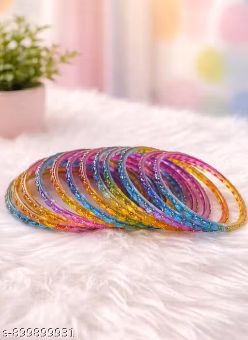 SPEEDY SHOPPERS CLASSY MULTI BANGLES GLOSSY FINISH SET OF 12.