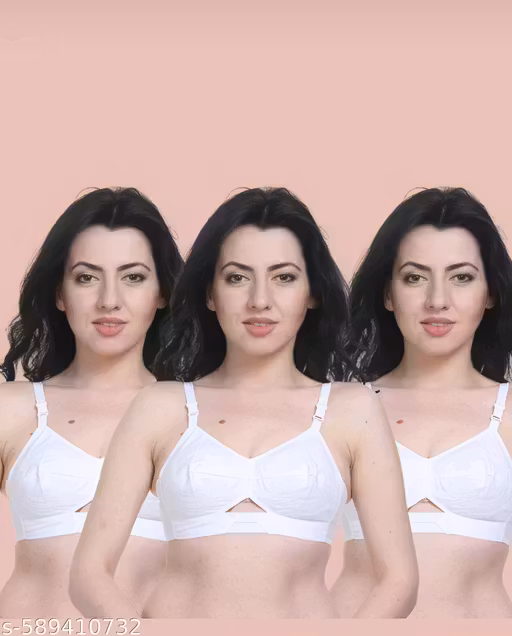 Women Everyday Comfort Cotton Bra | Non Padded Non Wired | Soft & Breathable | Full Coverage | Pack of 3 (White)
