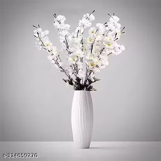 REAL PBR Artificial Flowers for Home Decor Cherry Blossom Flower Bunch,Home Decor, Without vase (white)