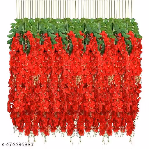 Artificial Wisteria Vine Ratta Hanging Garland Silk Flowers String for Home, Party, Wedding Decor (RED, 3.75 Feet) - Pack of 4