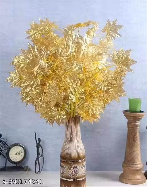 Artificial Maple Leaves Plants, Beautiful maple branch for Indoor, Outdoor, Home, Kitchen decoration (Pack 4, Golden)