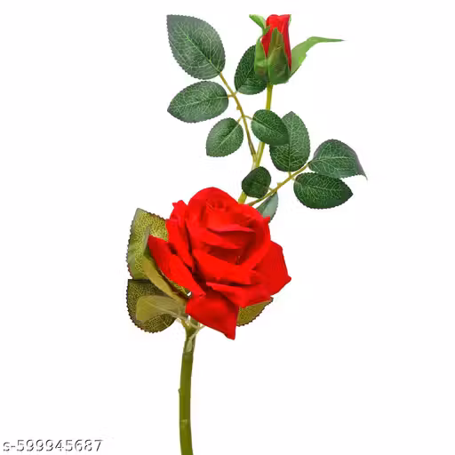 Artificial Rose Flower Stick (38 cm) | Real Look Long Stem Rose for Home & Office Decor | Washable & Reusable Silk Flower with Bendable Stem (Red, Pack of 1)