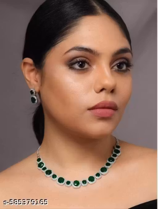 Elegant Silver-Plated Necklace Set for Women | American Diamondd & Semi-Precious Stone Encrusted Jewelry | Party & Wedding Wear