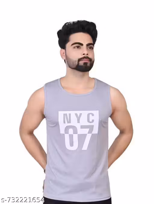 Men' t-shirt ,nylon ,Gym vest ,color Grey, NYC 07 Sando, Round Neck, Casual Wear.