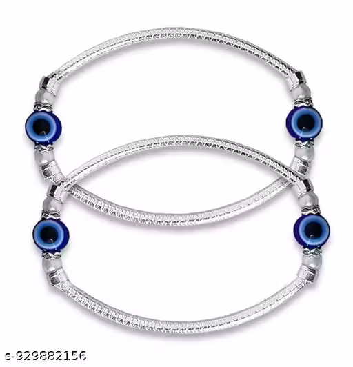 Silver colour Adjustable Pearl Beads/Stone Evil Eye Nazariya Suraksha Kavach Foot/Leg Payal/Pajeb Anklets For Women's And Girl's