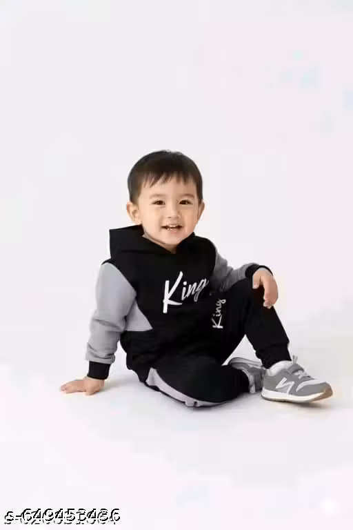 King of Cuteness: Kids' Stylish Black & Grey Tracksuit Set for boy and girl