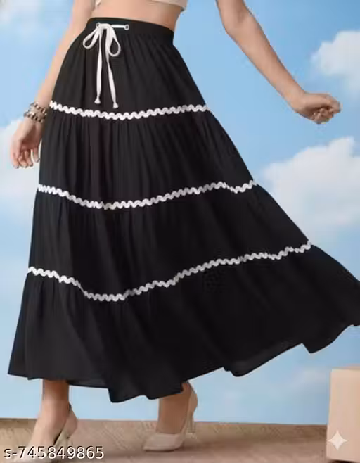 Women Comfortable Black High Waist Long Black Skirt for Casual & Festive Wear