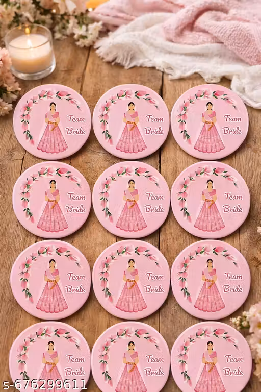 Team Bride Wedding Badge (Pack of 12) Team Bride Bridal Party Button Badges Team Bride Round Pin Badges – Pink Theme Team Bride Wedding Celebration Badges