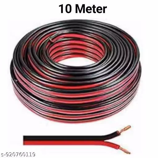 Manoj Traders Flexible 2 Core PVC Insulated Copper Speaker Wire For Vehicles, Home Stereo, Speaker Wire Uses etc, Red-Black Color Wire. (10 Meter)