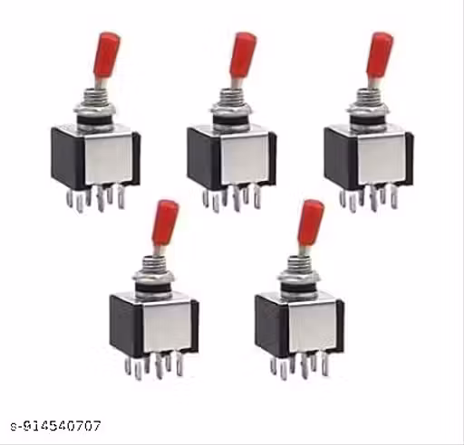 Manoj Traders 6 Pin 2 Way Toggle Switch, 3A/5A AC 250V/125V, Set of 5, Waterproof, for Car/Bike