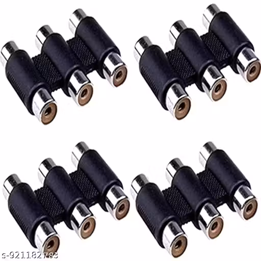Manoj Traders 3 RCA Both Side Female Jointer for Audio Video 3RCA Cable Extenion Connecter (Pack of 4)