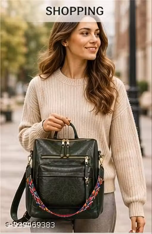 FABCRAFT BACKPACK--This is a versatile 3-in-1 convertible backpack purse designed for women, typically used for travel, college, or daily commuting. It's recognized for its "vintage washed leather" aesthetic and a signature colorful bohemian-style shoulde