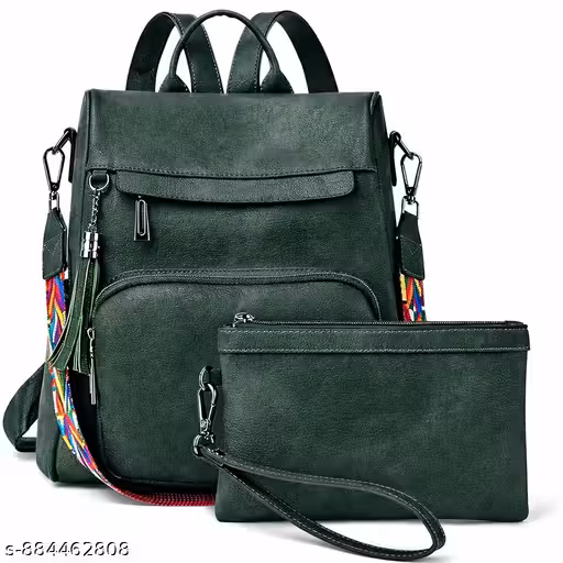 Fabcraft Fashion Backpack Set for Women Girls, Backpack Purse for Women Satchel Handbags Large Capacity Travel Vintage PU Leather Shoulder Bag