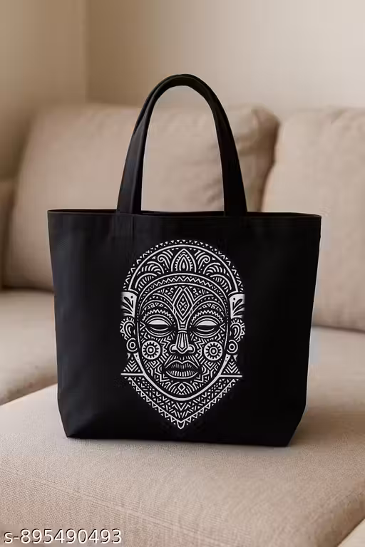 Fabcraft Eco-Friendly Canvas Tote Bag – Sustainable, Reusable Shopping, Beach, Travel & Everyday Wide Tote Bag | Black Canvas | Made in India