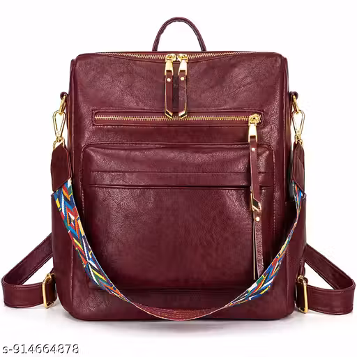 Fabcraft Fashion Backpack Set for Women Girls, Backpack Purse for Women Satchel Handbags Large Capacity Travel Vintage PU Leather Shoulder Bag