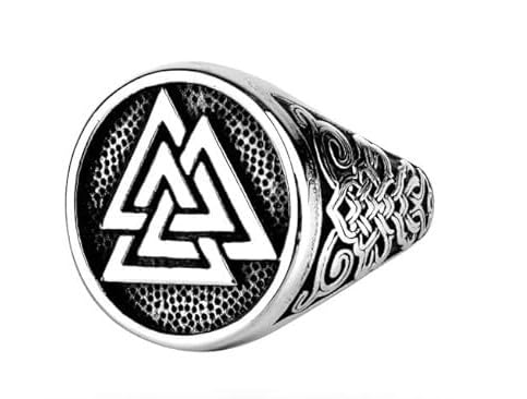 Men's Viking Valknut Silver Ring, Nordic Norse Symbol Oxidized Signet Ring