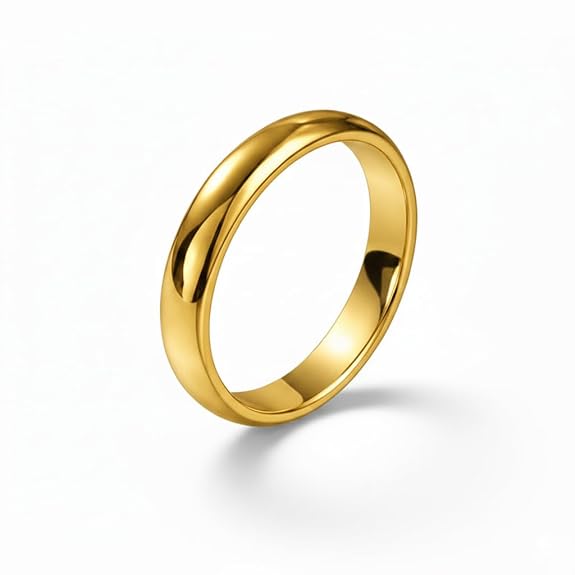 Classic Gold Plated Plain Wedding Band Ring for Men and Women, Minimalist Smooth Design