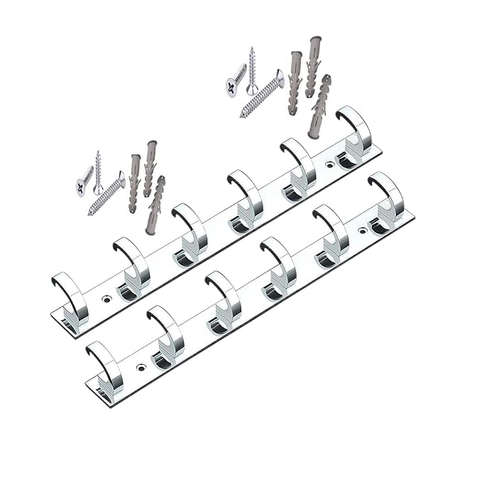 Stainless Steel & Aluminium Premium Heavy Quality - 6 PIN C Type Cloth Hanger Bathroom Wall Door Hooks with 6 Screw and 6 Grip (Pack of 2 pcs) NCHS06SS2