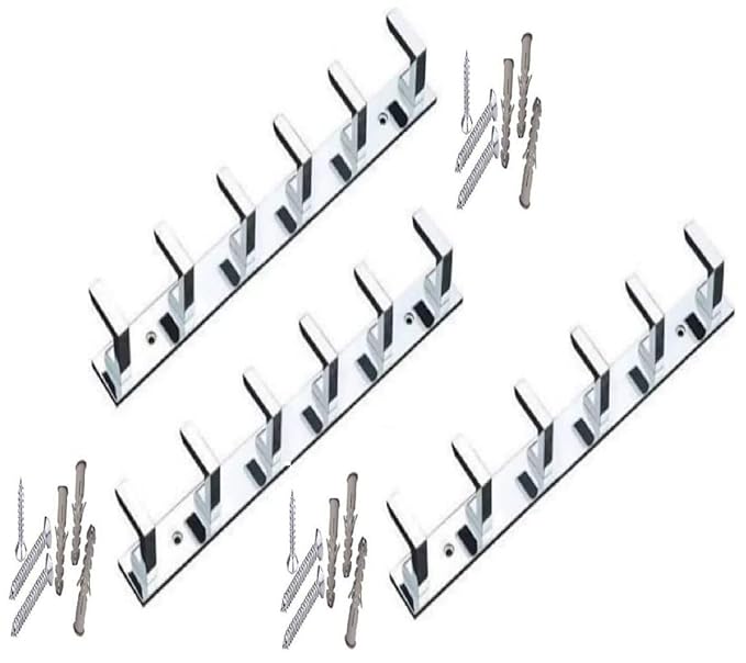 Stainless Steel & Aluminium Premium Heavy Quality - 6 PIN C Type Cloth Hanger Bathroom Wall Door Hooks with 6 Screw and 9 Grip (Pack of 2 pcs) NCHS06SS2
