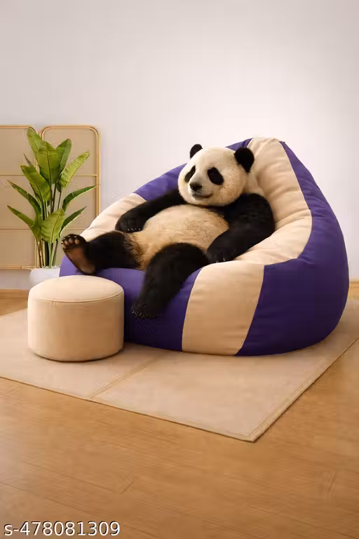 ALL || Cream-Purple | Stylish 3-Piece Dual Color Bean Bag Set - XXXXL | Faux Leather Cover with Footstool & Cushion (Beans Not Included)