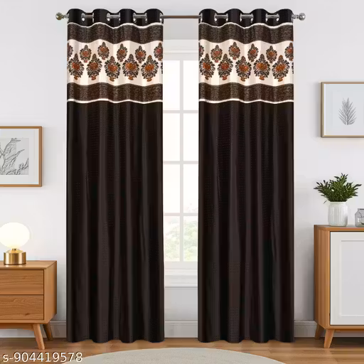 Fancy Lovely 9 Ft Long Door Cotton Floral Curtains For Living Rooms , Bed Rooms , Halls , Pack of 2 Pcs, Multicolor - White