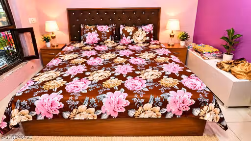 Designer Floral Bedsheet Double Bed with 2 Pillow Covers | Luxury Home Bedding