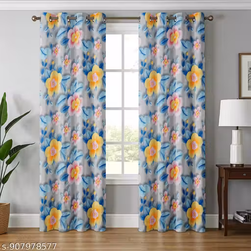 Fanc Lovely Long Door Cotton Curtains For Living Rooms , Bed Rooms , Halls , Pack of 2 Pcs
