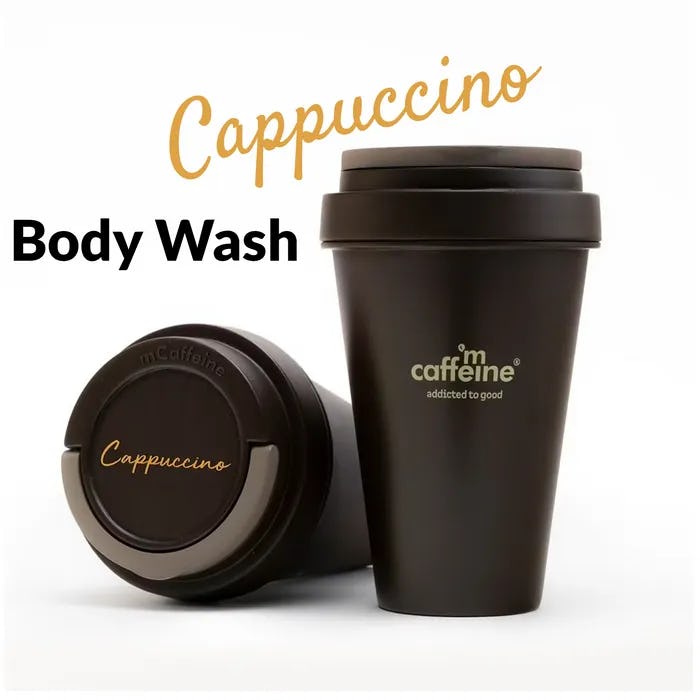 mCaffeine Cappuccino Body Wash - Soap Free Shower Gel With Almond Milk For Moisturization & Gentle Exfoliation, 300 ml