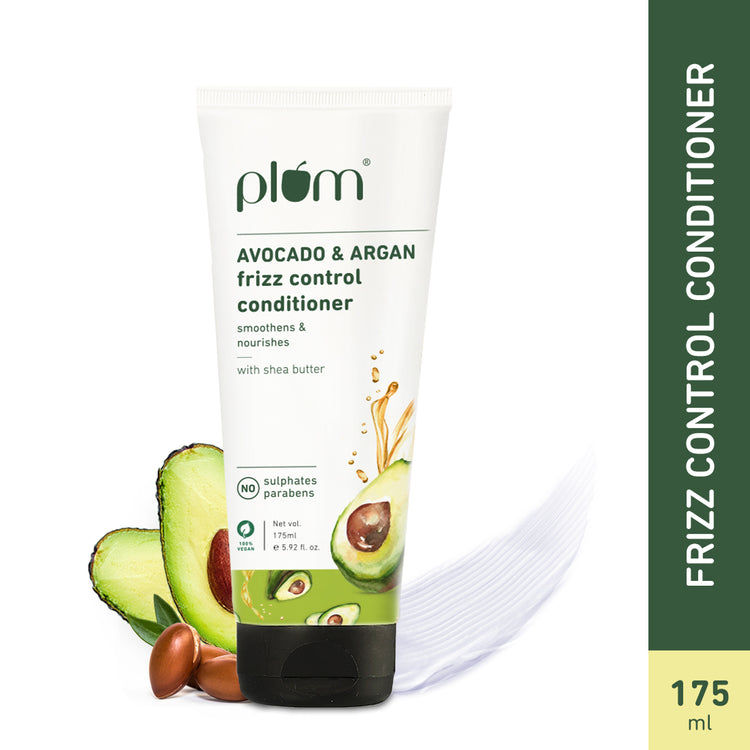 Plum Avocado & Argan Frizz Control Conditioner - With Avocado Oil, Argan Oil, Aloe Vera, For Curly, Wavy, Frizzy Hair, 175 ml