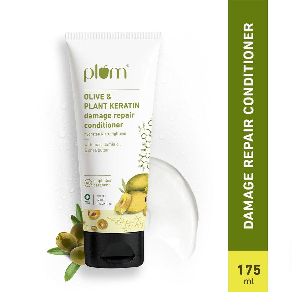 Plum Olive & Plant Keratin Damage Repair Conditioner - Hydrates & Conditions Hair, Contains Olive Oil, Plant Keratin, Macadamia Oil & Shea Butter, 175 ml
