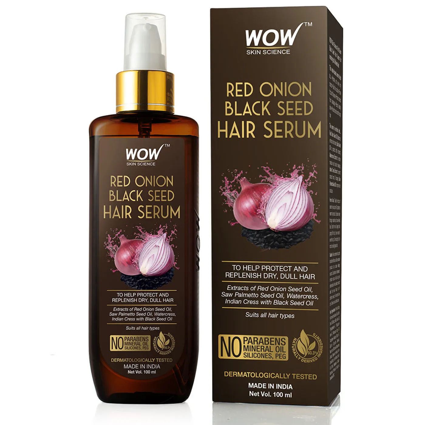 Wow Skin Science Red Onion Black Seed Hair Serum, 100 ml | With Extracts of Red Onion Seed Oil, Saw Palmetto Seed Oil, Watercross, Indian Cress with Black Seed Oil