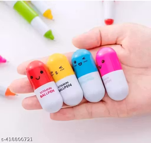 Ab Capsule Shapes Ball Pens (Pack of 4 Pcs) Birthday Party Return Gifts for Kids