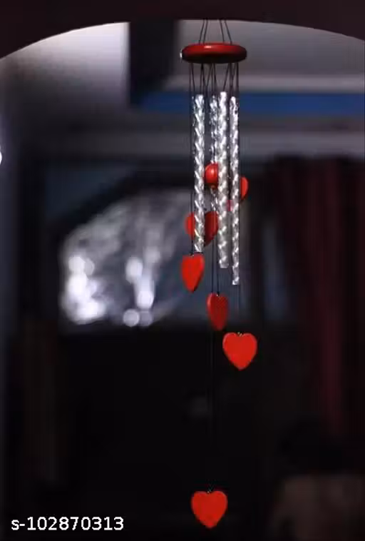 VROO Red heart I love you wooden wind chime for home decoration. Office, garden, balcony, roof, door decor etc. Vastu wind chime for good luck. ( Length :-) 22 inches, colour :-) Red and silver)......;) Wood, Aluminium Windchime (22 inch, Red, Silver)