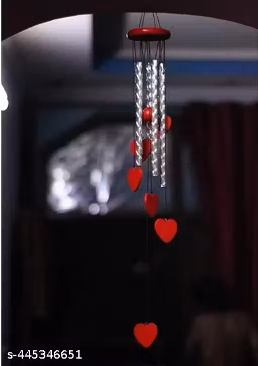 VROO Heart Shape Wind Chime for Home Decoration Love Heart Wind Chime. 5 Aluminium Pipe and 6 Beautiful red Heart hangging Around The Pipes Wind Chime