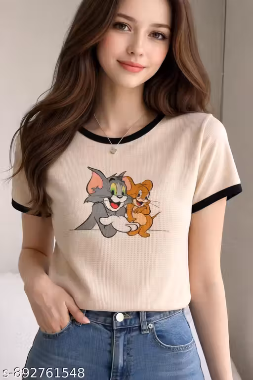 New Stylish Trendy korean Partywear Printed T-shirt For Summer Wear. Short Sleeve T-shirt Attractive design For Girl's & Woman.