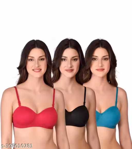 Women’s Soft Cotton Padded Bra Combo | Wire-Free Daily Wear Bra Pack of 3 | Super Comfort Fit Color Rani -black- Teal