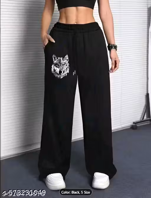 Women's High-Waisted Drawstring Print 4 Joggers - Black