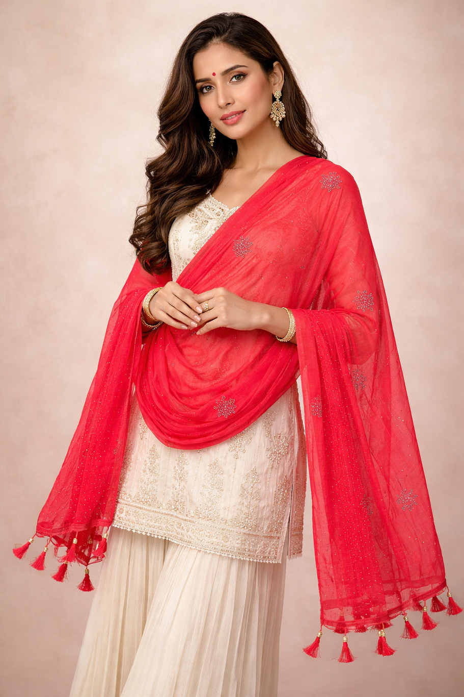 Collective Stitch Cotton Blend Printed Red Women Dupatta