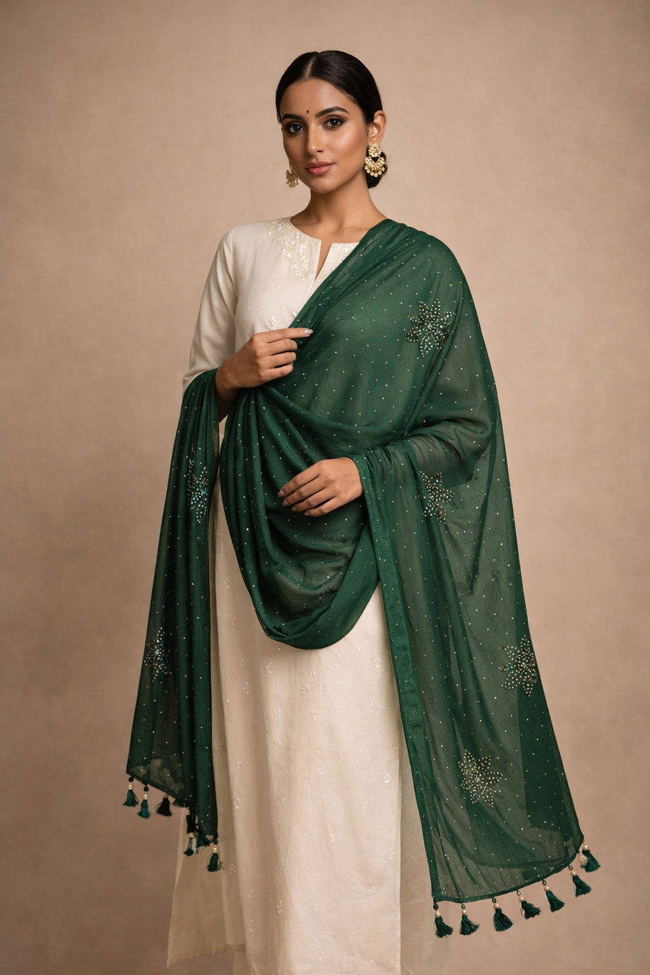 Collective Stitch Cotton Blend Printed Red Women Dupatta
