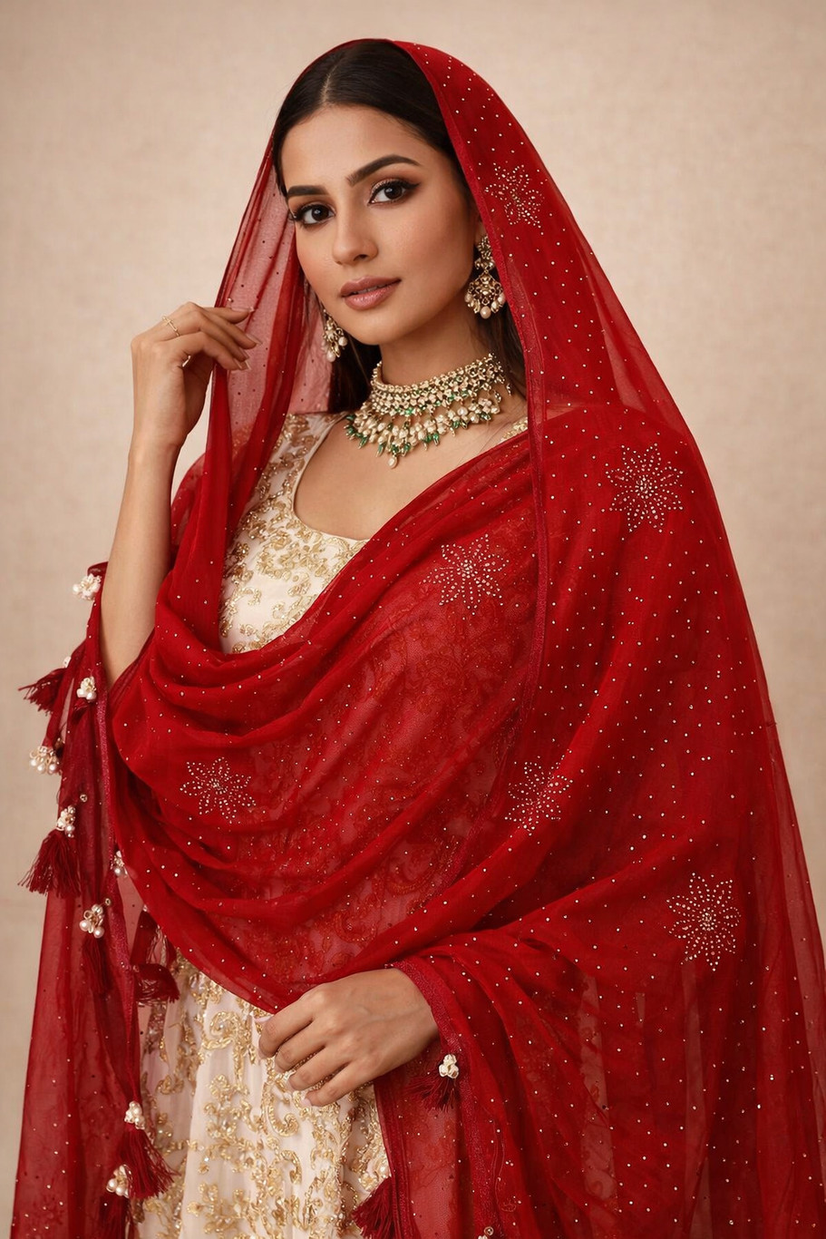 Collective Stitch Cotton Blend Printed Red Women Dupatta