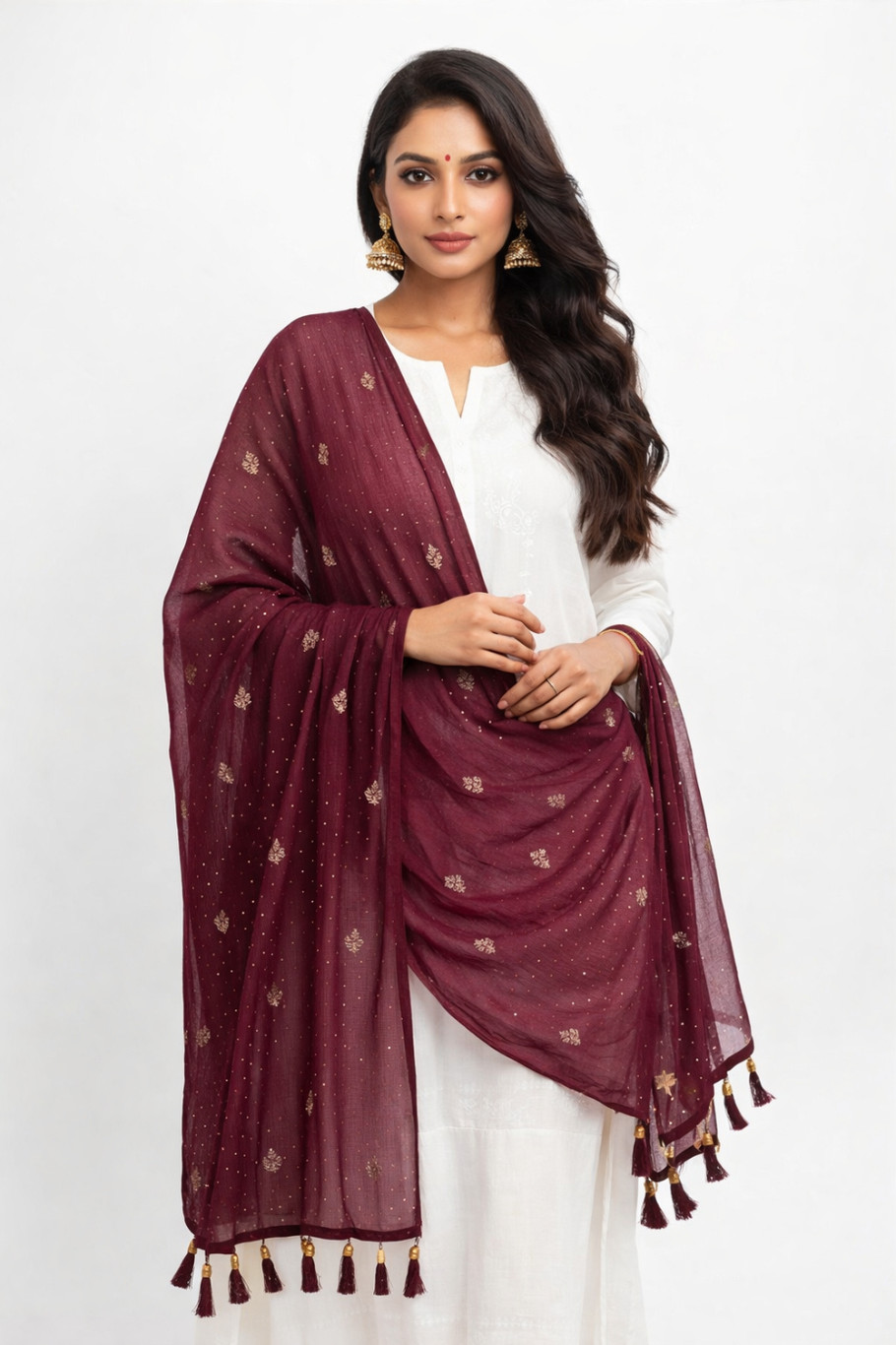 Collective Stitch Cotton Blend Printed Red Women Dupatta