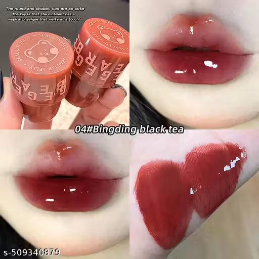 Vongee Gege Bear Jelly Mirror Lip Mud, Gege Bear Lip Gloss, Hydrating, Non-Fade, Matte (Shade 01, 5 ml)
