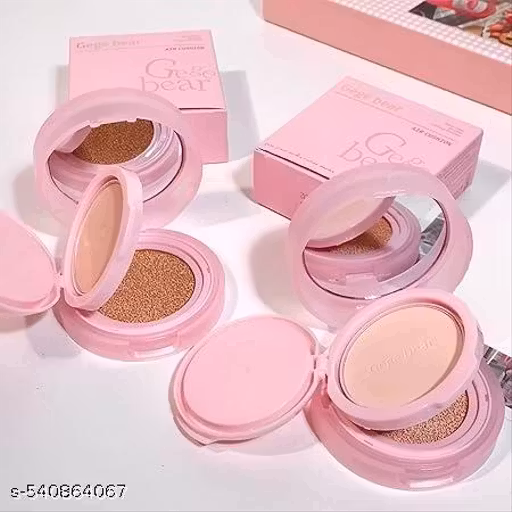 Gege Bear 2-in-1 Cushion HD Foundation & Compact Powder for Women | Hydrating Formula + Oil Control Powder | Sleek Pink Travel-Ready | Perfect for Fair to Natural Skin Tones | Buildable Coverage That Blurs and Brightens | (02# Natural Color, 13g Cushion F