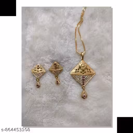 Gold Plated Diamond Shape Pendant Set with Earrings