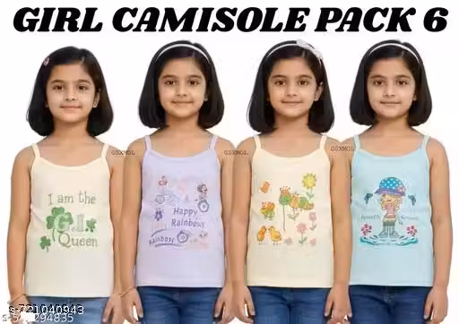 kids girls innerwear and camisole Camisole Samiz / Baniyan / School Girls Samiz / Slip Innerwear Girls Multicolor Cotton in good quality fabric pack of 6